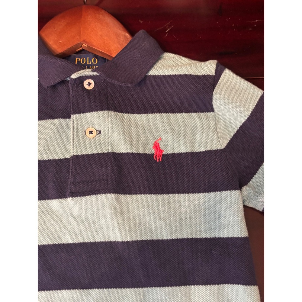 Polo Ralph Lauren Kids Navy Light Blue Striped Short Sleeve Polo Shirt 2T - Picture 3 of 10